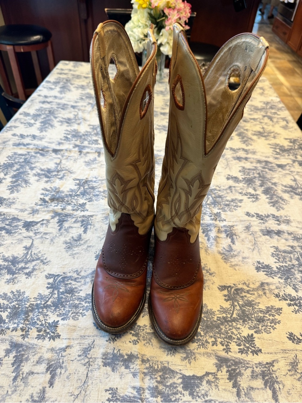 Tony Lama Brown Leather Cowboy Boots Interior View